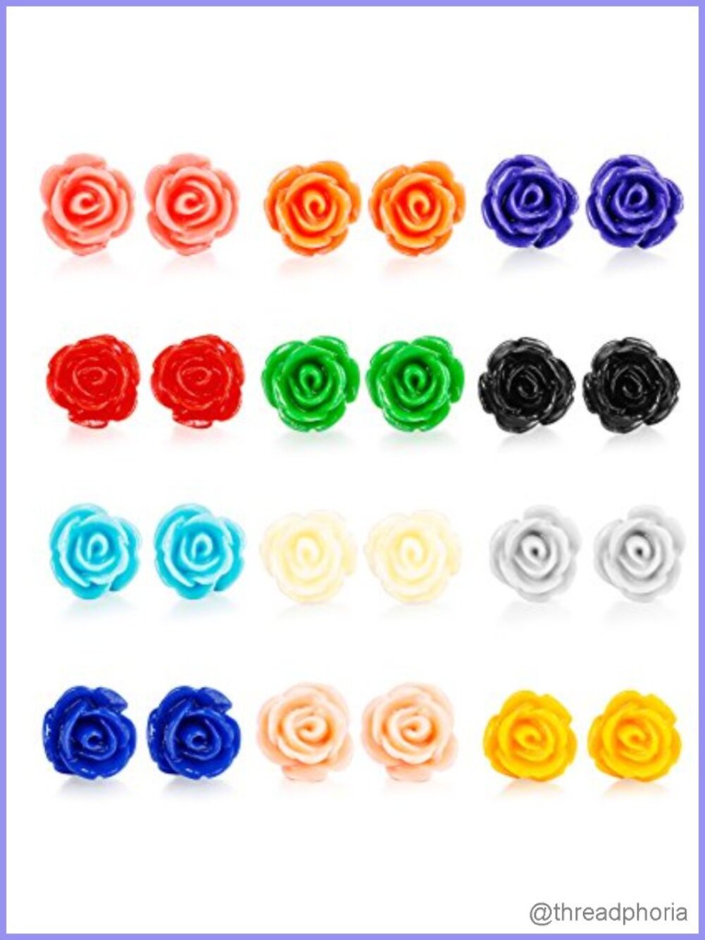 Resin Rose Flower Stud Earrings Set Stainless Steel Post
